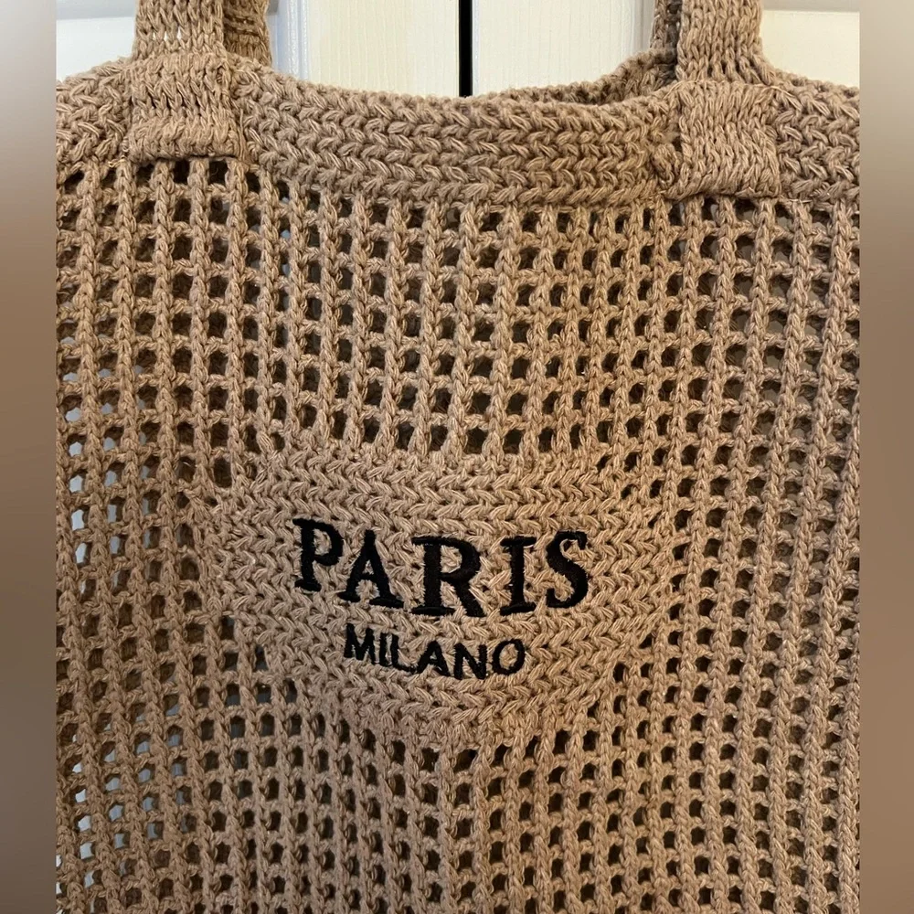 Paris Milano Woven Tote Bag in Tan NWT - Picture 2 of 7